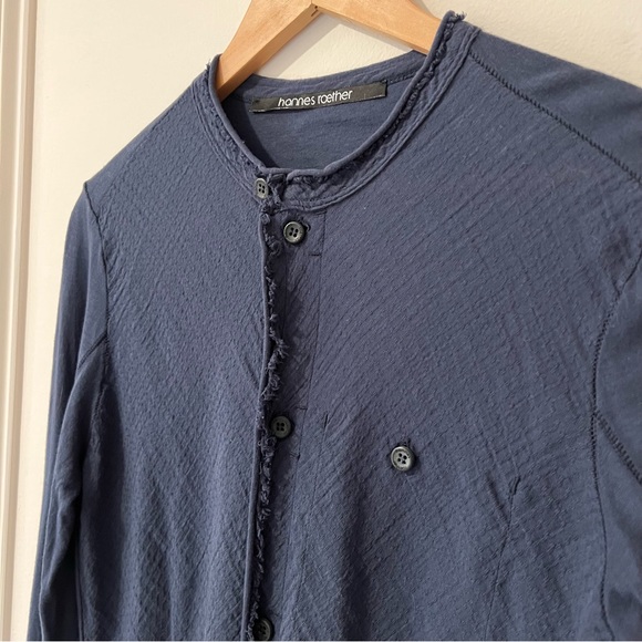 Hannes Roether Navy Blue Long Sleeve Button Up Top M ($270) - Picture 3 of 8